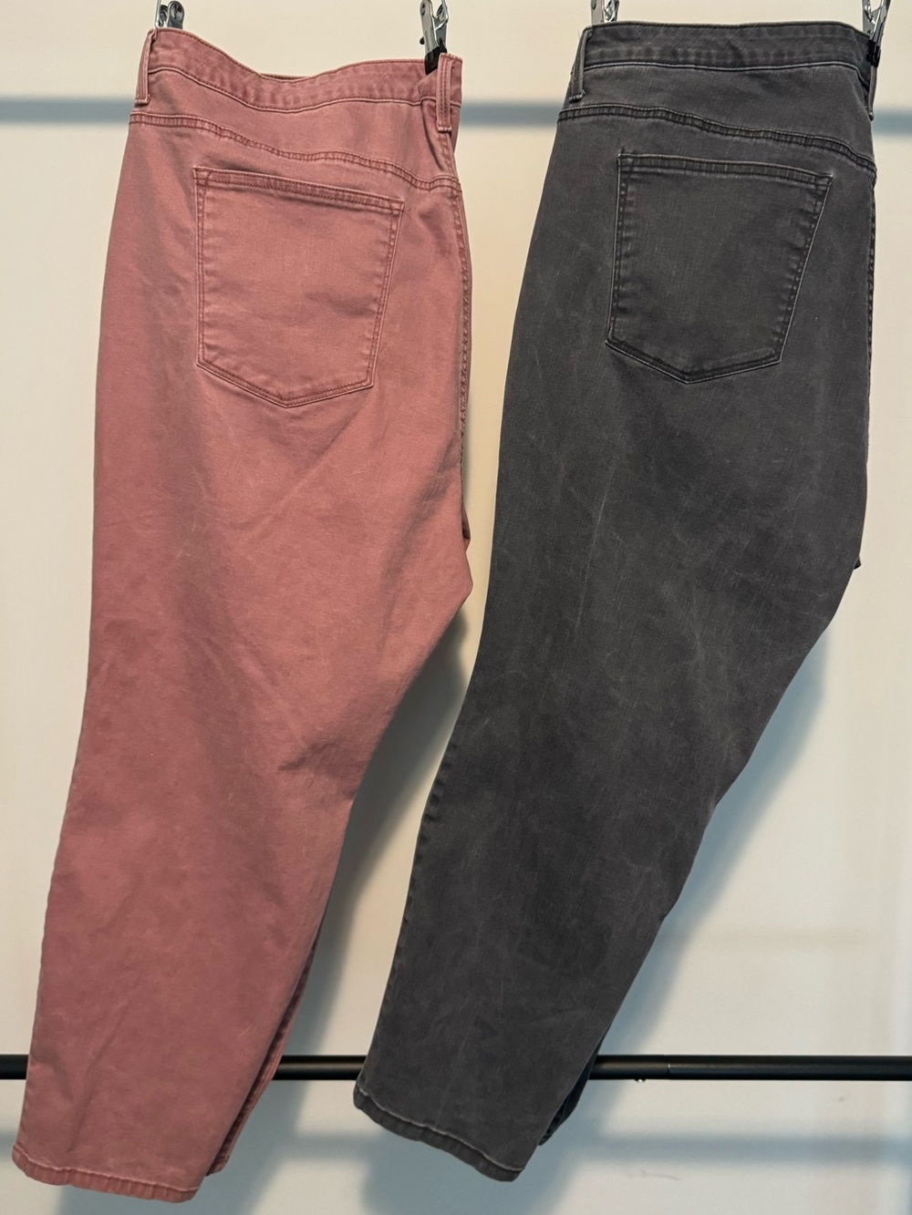 TWO Pairs of ‘Distress-Washed’ Ankle/Skinny Jeans in Dusty Rose and Charcoal